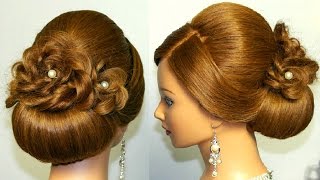 Bridal hairstyle for long hair updo tutorial with braided flowers [upl. by Brenton]