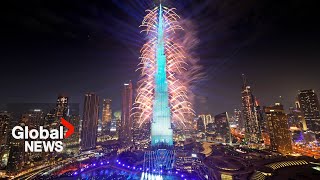 New Years 2024 Dubai puts on dazzling fireworks show from iconic Burj Khalifa [upl. by Wendall]