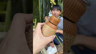 Handwoven bamboo silk fullcover thermos cup bamboo craft bamboohandcraft diycrafts diy [upl. by Nnair]