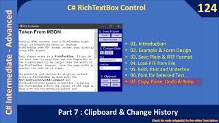 C RichTextBox Control  Part 7  Copy Paste Undo Redo  C Advanced 124 [upl. by Keel]