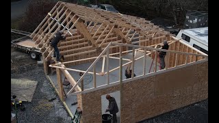 Salt Box Garage and DIY Trusses Installed [upl. by Acihsay]