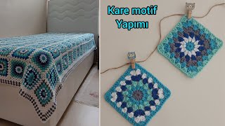 PART 1  Tığ işi motifli örgü battaniye yatak örtüsü modellerikare motif granyy squara [upl. by Greenes696]