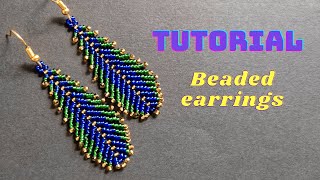 How to make beaded feather earrings seed bead peacock earrings tutorial [upl. by Riebling]