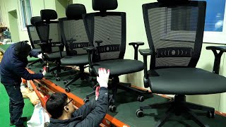 Process of making an ergonomically designed mesh office chair Korean office furniture factory [upl. by Ayela]