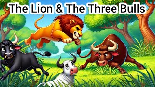 THE LION amp THE THREE BULLS  English story for kids with morals  Aesop fables in English [upl. by Nailil]