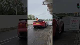 F Type Jaguar SVR launches out of Goodwood Motor Circuit pit lane Epic exhaust sounds 🔥🔥🔥🏁🏁🏁 [upl. by Kahn151]