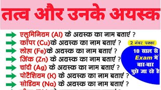 element and thiers ores  तत्व और उनके अयस्क  vvi question  nmms  19 Jan 2025 [upl. by Ahsotan]