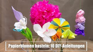 Papierblumen basteln 10 DIYAnleitungen für frühlingshafte Dekorationen aus Bunt und Krepppapier [upl. by Godiva]