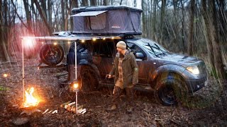 Winter Camping in Rain with an Insulated Roof tent [upl. by Marteena]