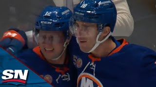 Pierre Engvall Picks Up First Goal With Islanders As Pass Gets Batted Into Net By Capitals Defender [upl. by Sew]