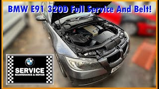 How to service BMW E91 320D Oil Change Filters amp Aux Belt [upl. by Lebatsirc]