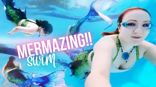 MERMAIDS Swimming in a Beautiful OUTDOOR Pool  Courtney Mermaid amp Mermaid Zelda [upl. by Philipps]