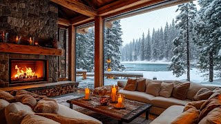 Soothing Piano Music in A Cozy Living Room Space ❄️ Snowy Scene and Fireplace Sound for Relaxation [upl. by Aivon]