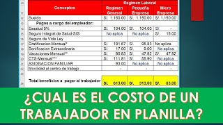 ¿Como calcular el costo de un trabajador en planilla Régimen General y Mype [upl. by Pallaten]