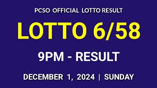 658 LOTTO RESULT TODAY 9PM DRAW December 1 2024 Sunday PCSO ULTRA LOTTO 658 Draw Tonight [upl. by Antebi]