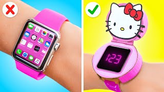 MY MOM MADE ME DIY HELLO KITTY GADGETS💖 Cardboard Crafts and Easy Parenting Hacks by 123 GO [upl. by Lillis]