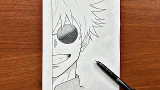 Easy anime drawing  How to draw gojo satoru half face stepbystep  drawing tutorial [upl. by Craddock135]