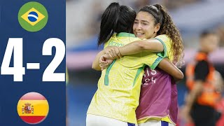 Brazil vs Spain  42  Womens Football  Paris 2024 Highlights  brazil vs spain olympics 2024 [upl. by Ashlan80]