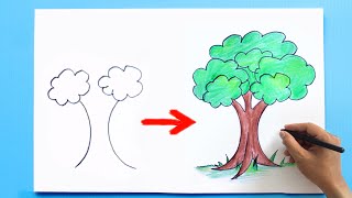 How to draw a Tree Step by step easy 🌳 tree drawing [upl. by Carline22]