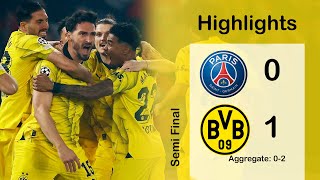 Champions league Semi Final leg 2 Paris StGermain 01 Borussia Dortmund Highlights 2024 [upl. by Idou]