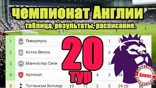 Чемпионат Англии АПЛ 20 тур Результаты расписание таблица [upl. by Kcirdec]