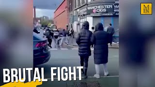 Shocking video shows men attacking each other with poles in Cheetham Hill [upl. by Tally73]