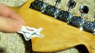 Apply waterslide decal to guitar headstock [upl. by Eelasor311]