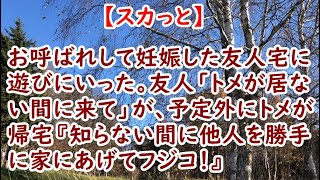 【スカっと】お呼ばれして妊娠した友人宅に遊びにいった。友人「トメが居ない間に来て」が、予定外にトメが帰宅『知らない間に他人を勝手に家にあげてフジコ！』【痛快・スカッとジャパン】 [upl. by Ahsitahs145]