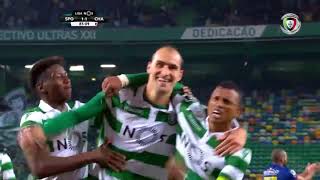 Goal  Golo Bas Dost gp Sporting 21 Chaves Liga 1819 10 [upl. by Ardnuaed]