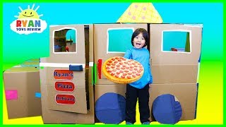 Ryan Pretend Play with Pizza Delivery Box Fort [upl. by Annyl718]