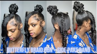 DIY Top Knot Butterfly Braid Bun and Side Part Bang  PERFECT HOLIDAY HAIRSTYLE [upl. by Alexi]