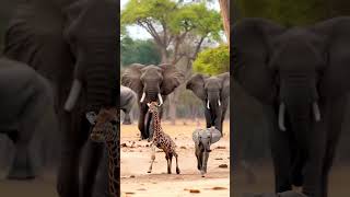 Playful Chase Baby Elephant and Giraffe in the Savanna giraffe cute elephant calf chase [upl. by Lledo910]