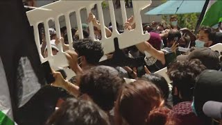 Protestors and police clash at UC San Diego [upl. by Wolliw]