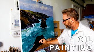 OIL PAINTING ON CANVAS  Bedruthan Steps Cornwall [upl. by Hogan516]