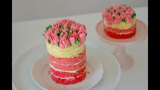 Pink Ombre Kuchen mit Buttercreme Tulpen  Russische Spritztüllen  Ombre Tulip Cake  Russian Tips [upl. by Ynahteb]