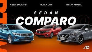 Honda City Vs Nissan Almera Vs Geely Emgrand  Sedan Comparo [upl. by Garling]