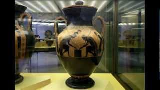 Attic BlackFigure Exekias amphora with Ajax and Achilles playing a game [upl. by Yelrihs]