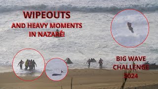 WIPEOUTS and HEAVY MOMENTS in BIG WAVE CHALLENGE at NAZARE wipeout fails nazaresurf [upl. by Nylia]