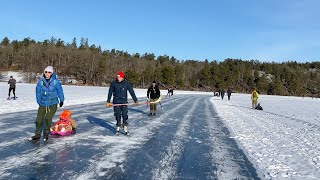 Stockholm skates On frozen lake Källtorpssjön Hellasgården Shorter version [upl. by Mitzie728]