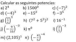 Parte1 Calcular as seguintes potencias [upl. by Eniledam]