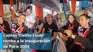 Atletas mexicanos cantan el Cielito Lindo rumbo a la inauguración de París 2024 [upl. by Demetria38]