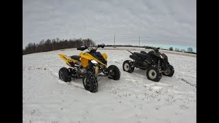 Honda TRX 700 amp Yamaha Raptor 700 Ripping in the snow [upl. by Ahsrav646]