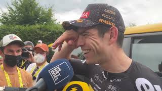 Wout van Aert na derde plek in tijdrit Tour “De eerste van de normale mensen”  WIELERFLITS [upl. by Anayd301]