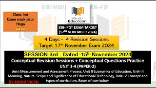 4 Days  4 Revision Sessions Target SSBPGT EXAM 17th November Exam 2024 SESSION 3rd REVISION [upl. by Pember33]