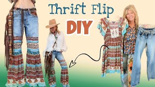 How To Make Boho  Hippie Flared Bell Bottom Jeans [upl. by Elidad]