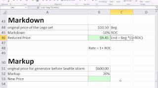 Excel 2010 Business Math 33 Markup and Markdown Calculations [upl. by Brok]