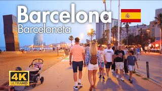 BARCELONETA BEACH BOARDWALK 🇪🇸 SUMMER WALKING TOUR ARCELONA SPAIN 4K [upl. by Anaujit72]