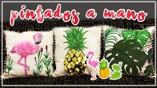 🦩🍍 COJINES decorativos PINTADOS en MANTA ¿Cómo PINTAR MANTA CRUDA [upl. by Samara243]