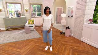 Belle by Kim Gravel VNeck Shadow Striped Top w Ruched Sleeve on QVC [upl. by Lytle81]