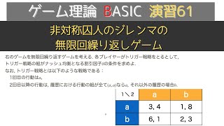 ゲーム理論BASIC 演習61 非対称囚人のジレンマの 無限回繰り返しゲーム [upl. by Map]